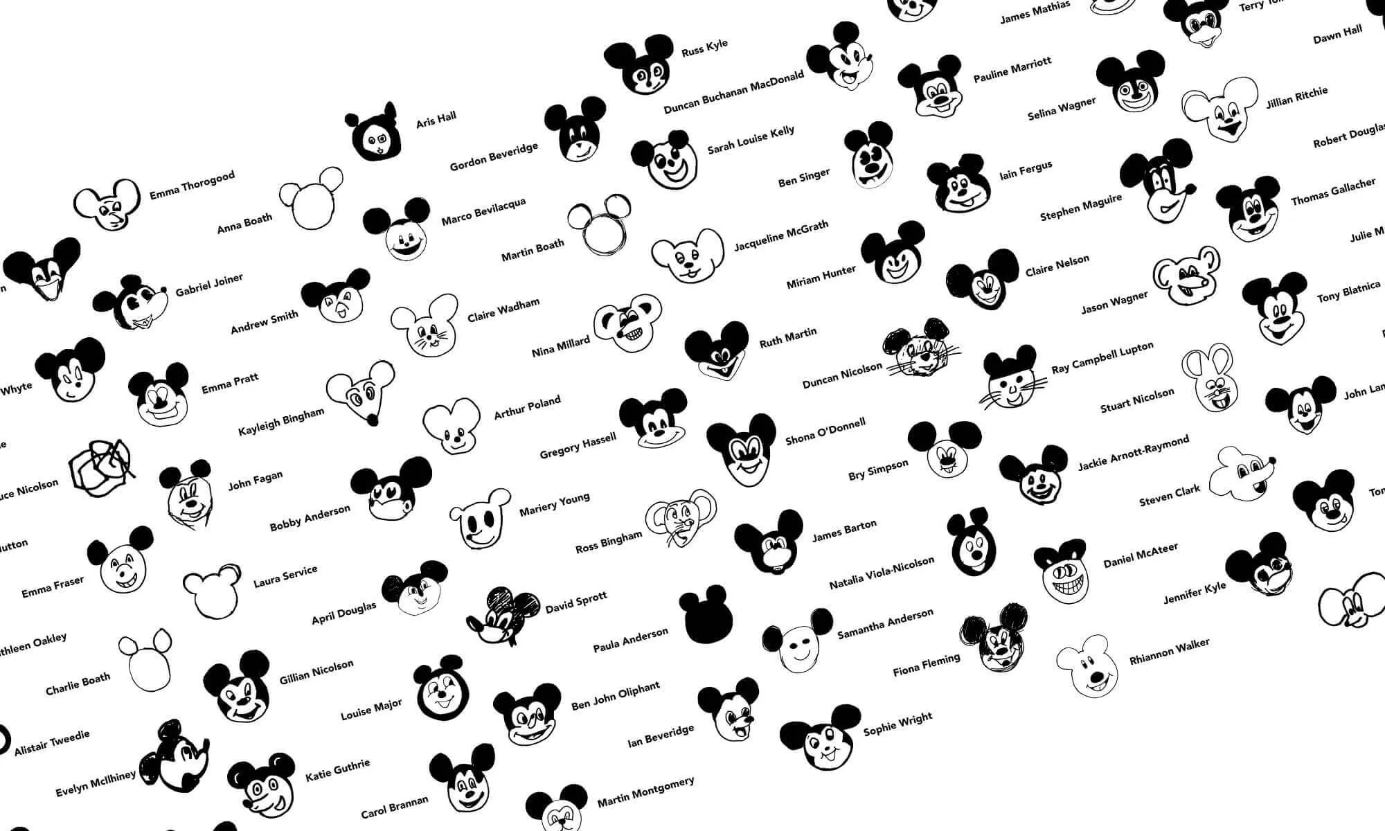 Individual Mickey Mouse drawings from memory